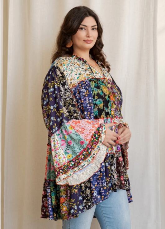Young Threads Tops - Young Threads Floral Patchwork Bell Sleeve Blouse Size XL NWT - Coastal Boho